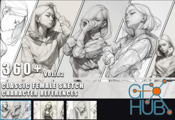 360+ Classic Female Sketch - Character References Vol.02