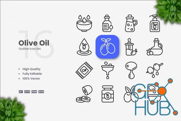 Olive Oil Outline Icons