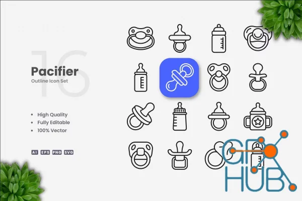 Pacifier Outline Icons