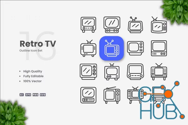 Retro Tv Outline Icons