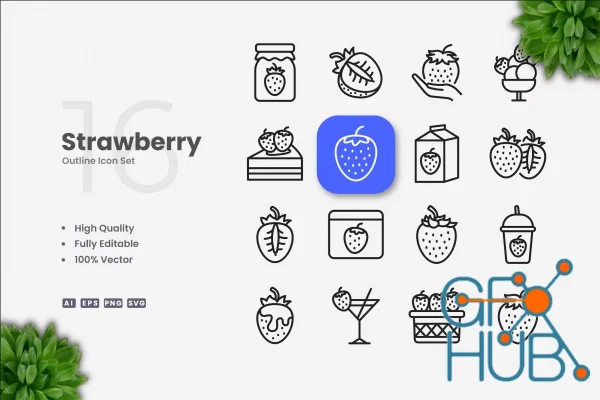 Strawberry Outline Icons