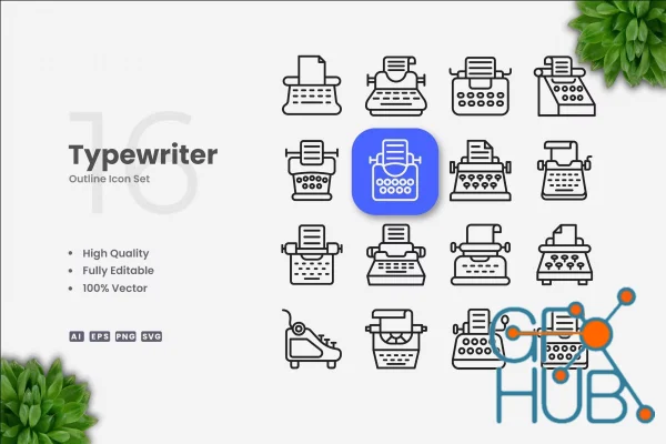 Typewriter Outline Icons