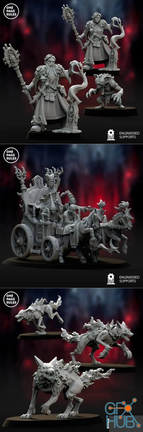 Vampiric Undead – Necromancer and Maiden Chariot and Zombie Wolves (3D-Print)